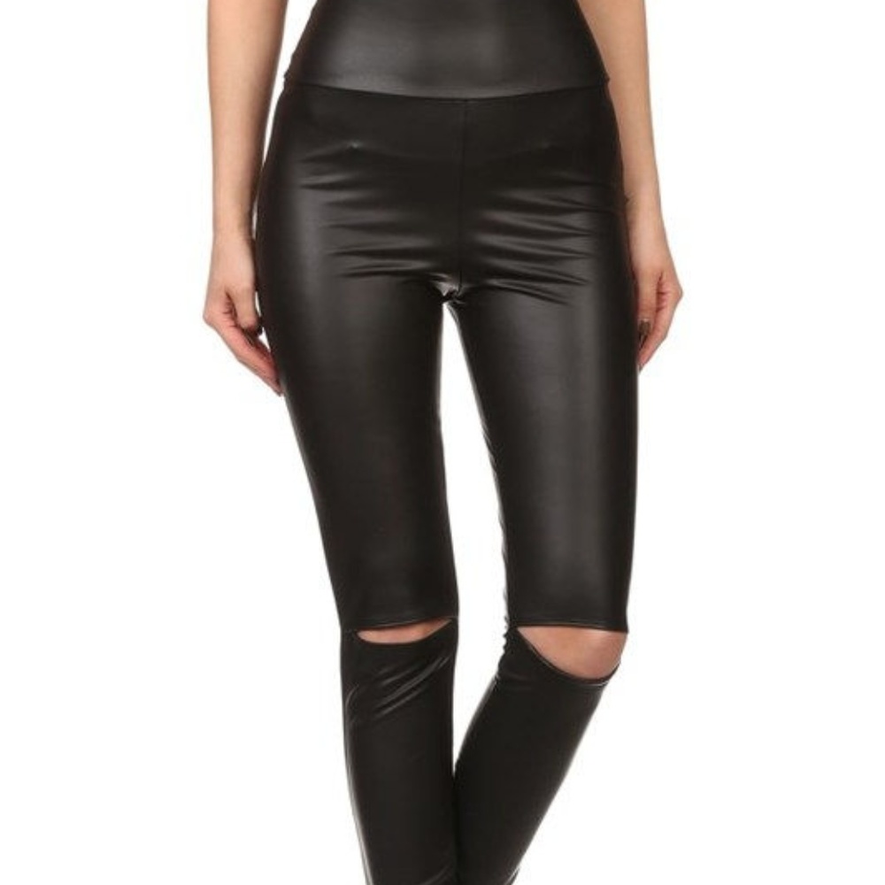 NWT Black Faux Leather Split Knee Hi Waist Legging